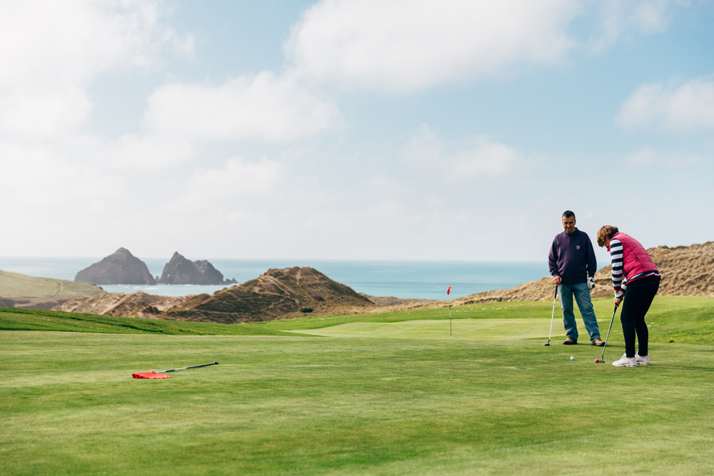 Holywell Bay golf course looking over Gull Rocks 