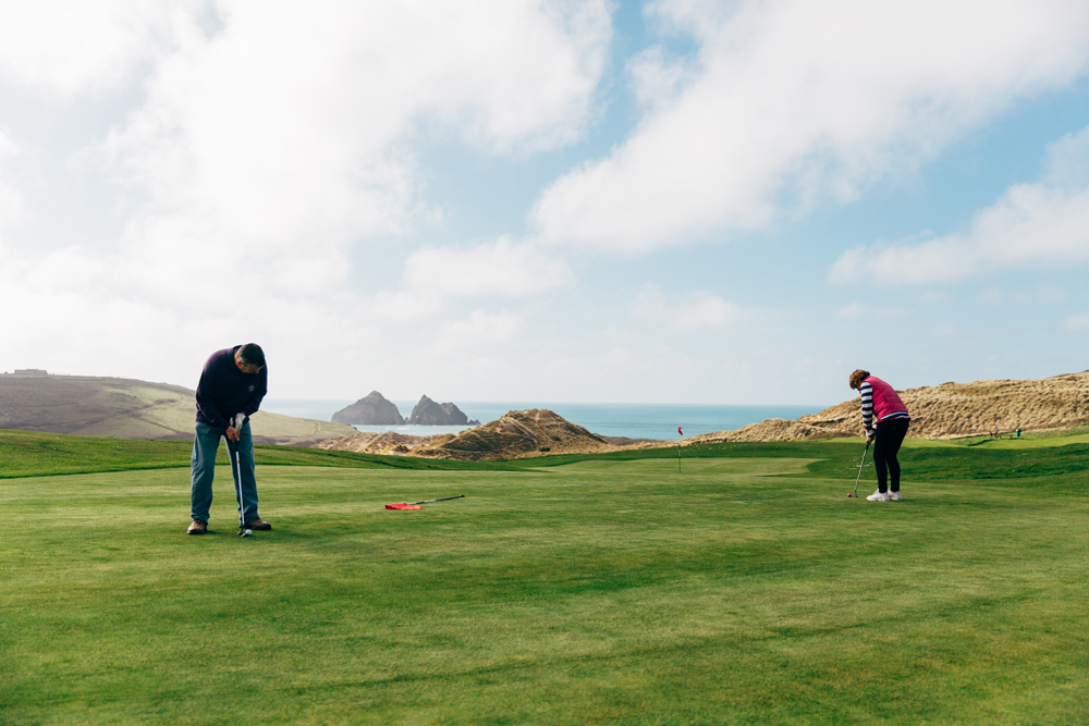 Playing golf with a view of Gull Rocks at Holywell Bay Golf, near Newquay