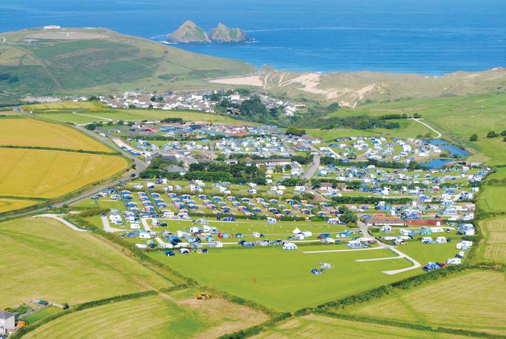 Birds eye view of Trevornick & Gull Rocks at Holywell Bay near Newquay